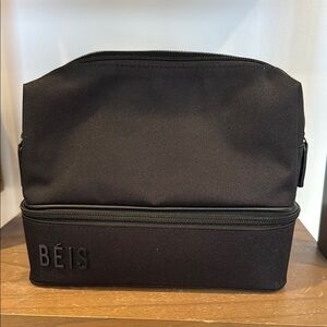 BEIS Black Toiletry Bag with Two-Compartment Design